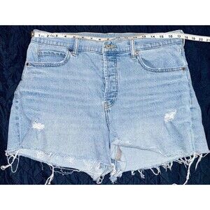 Old Navy Sky-Hi A-Line Button Fly Blue Denim Jean Shorts Womens Size 14